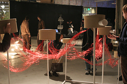 People interacting with Knock-Knock at its April 22 opening